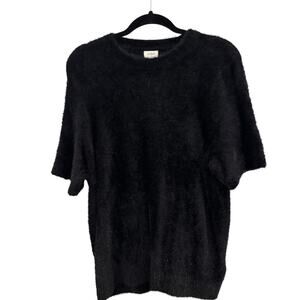J Crew Factory Black Tinsel Short Sleeve Sweater Plush L Soft Sparkly Holidays